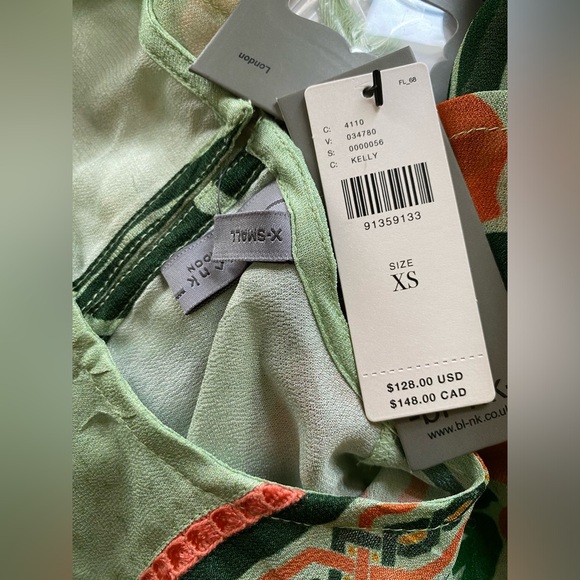 Anthropologie Bl-nk Miranda Peasant Blouse new size XS GREEN color nwt - Picture 7 of 7
